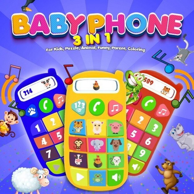 Baby Phone 3 in 1 for Kids,Puzzle,Animal,Funny,Parent,Coloring